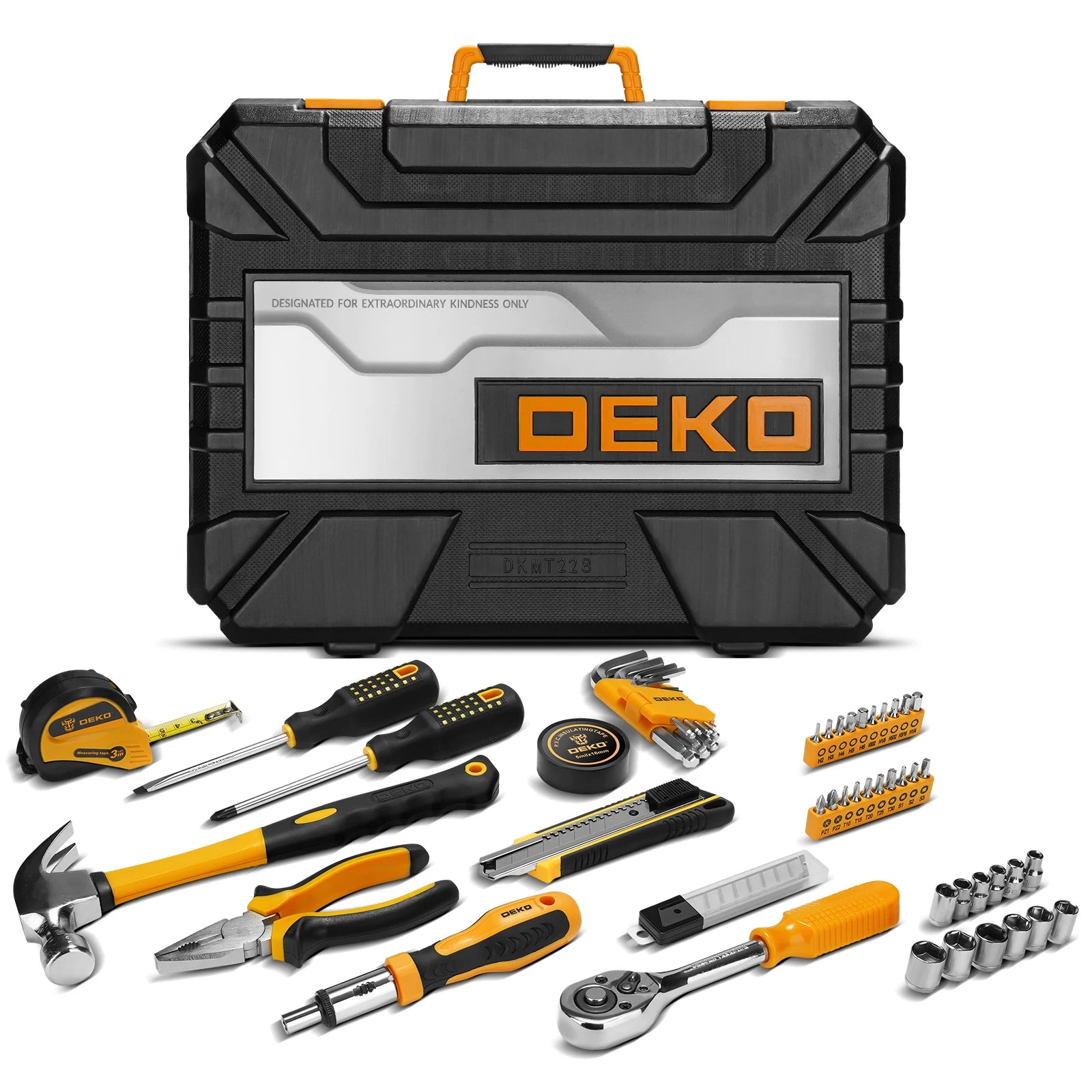 DEKO 228Pieces Socket Wrench Auto Repair Tool Combination Package Mixed Tool Set Hand Tool Kit with Plastic Toolbox Storage Case