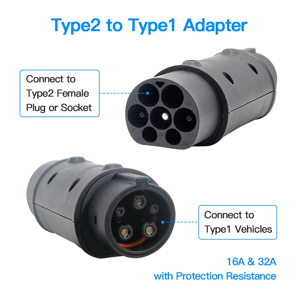 Kolanky 32A 7.2 KW Type 2 to Type 1 Adapter  Type 1 To Type 2 Conventor Type 2 To GBT Adapter Charging Electric Vehicle Cars
