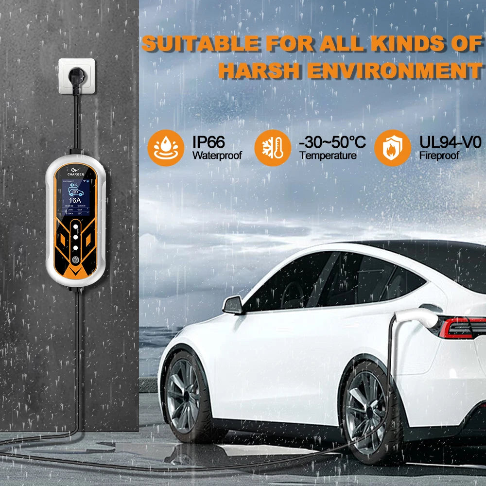 ADPOW Portable 32A Type2 EV Chargers 3Phase 22KW Red 5Pins CEE Plug 5M Cable WIFI APP Control Electric Car Charging Accessories