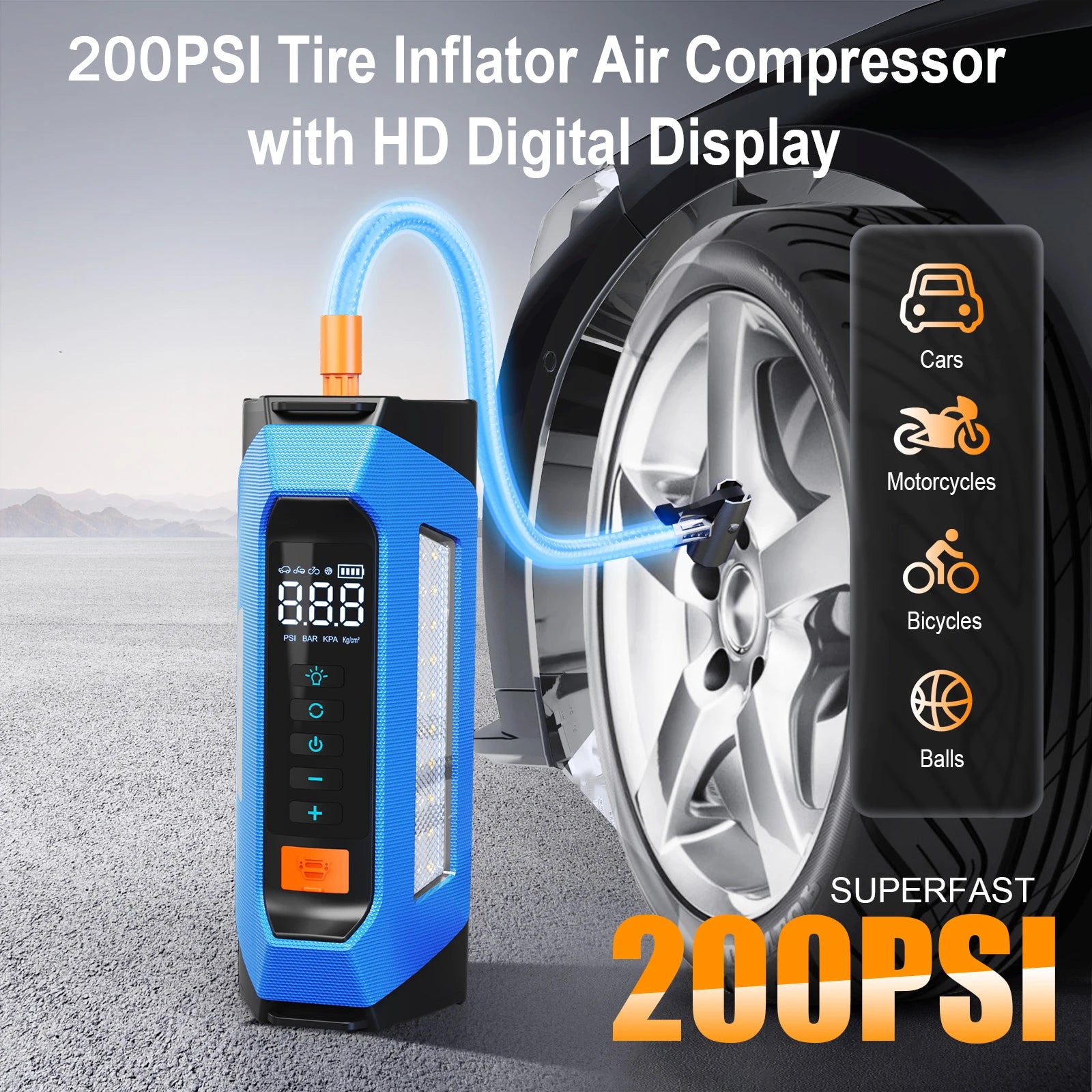 8000a Amp 200 Psi Car Jumper Multi Function 12v Battery Booster Capacitor Auto Compressor Power Bank Jump Starter With Air Pump