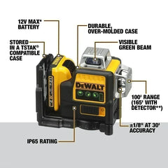 Dewalt DW089LG 12 Lines 3 Sides*360 Degree Vertical 12V Lithium Battery Laser Level Horizontal