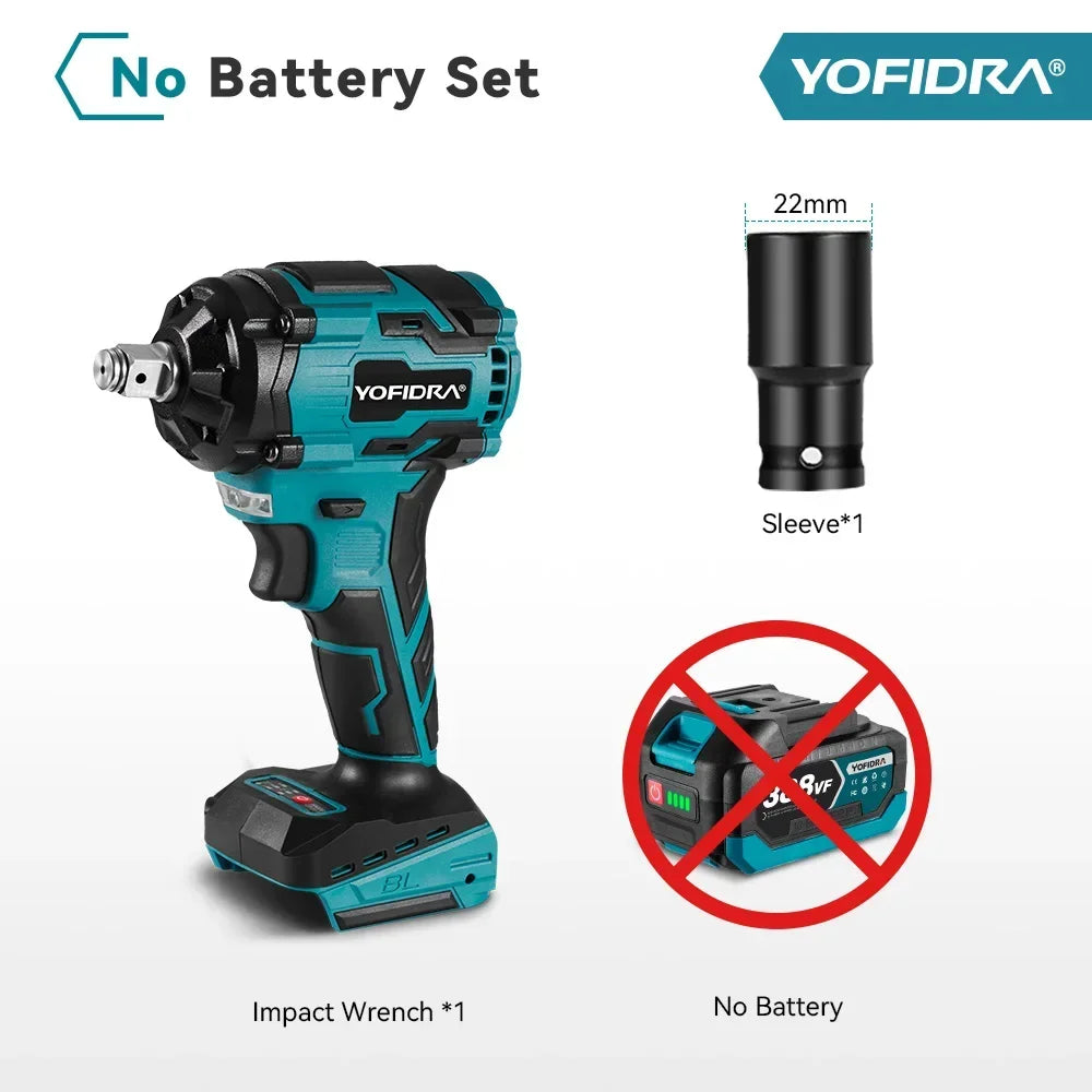 Yofidra Brushless 1000N.M Electric Impact Wrench 3Funtion 1/2inch Cordless Screwdriver Electric Drill For Makita 18V Battery Pin