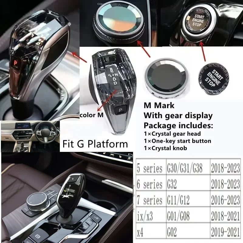 3 Piece Set Crystal Gear Shift Knob Lever Stick Handle for BMW 3 5 6 7 series x3 x5 x6 f30 g15 f01 g20 g05 g21 g28 g30 g31 g38