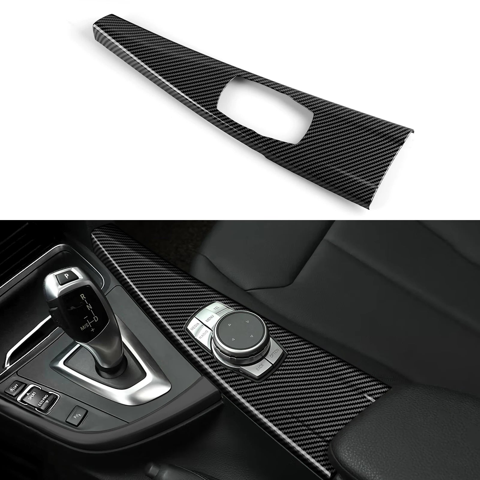 For BMW F30 F31 F34 3GT F32 F33 F36 Center Console Dashboard Gear Shifter Panel Car Trim Accessories, Carbon Fiber ABS Sticker