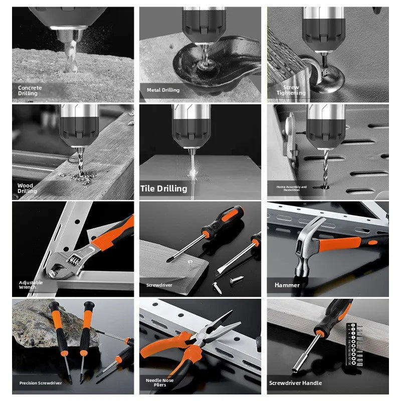 Multi-Purpose Home Tool Kit Electric Drill Car Repair Hardware Full Set Combination Tool Box for Household Maintenance