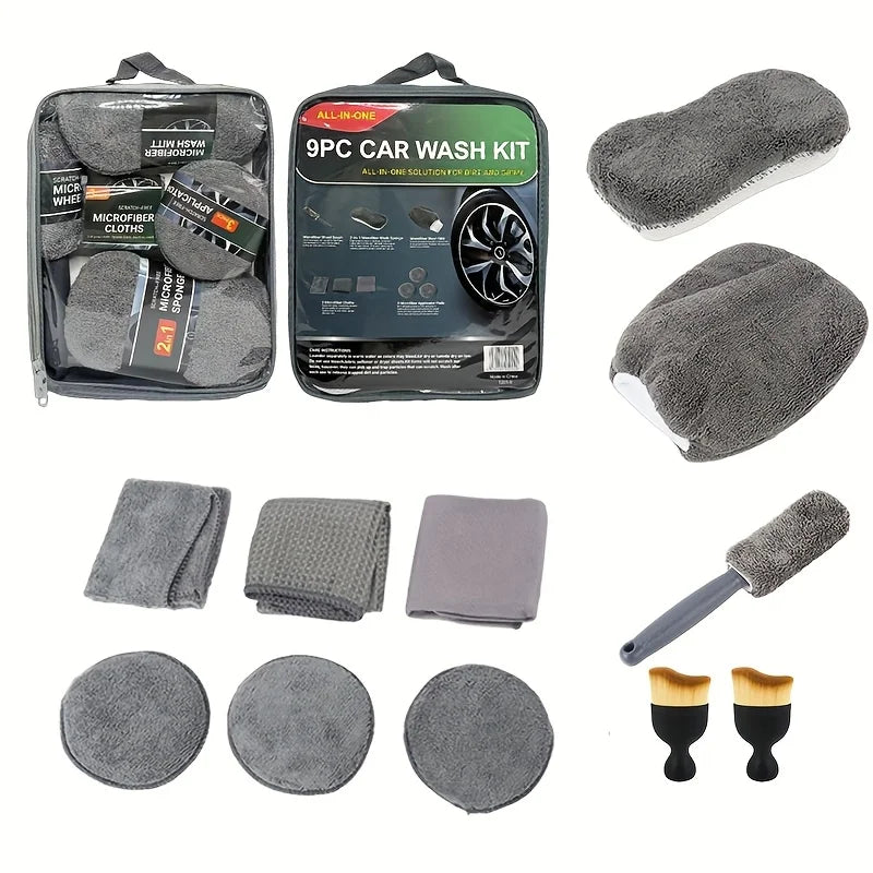 11pcs Microfiber Car Cleaning Kit Tire Brush Scratch Removal Pads Detailing Sponges Interior Cleaning Essentials Cleaning Tools