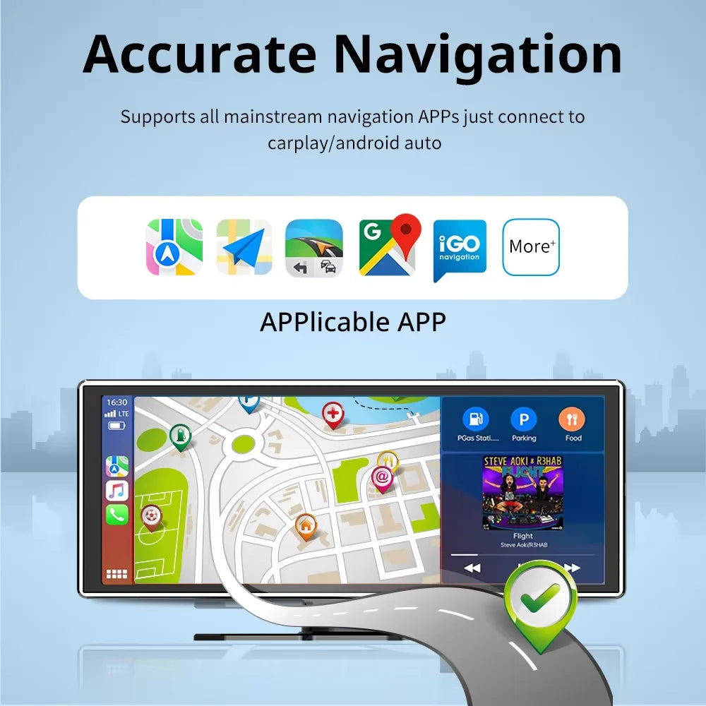 11.26 inch IPS Touch Screen Multimedia Video Player Portable 4K DVR Wireless CarPlay/Android Auto Dual Lens Driving Recorder