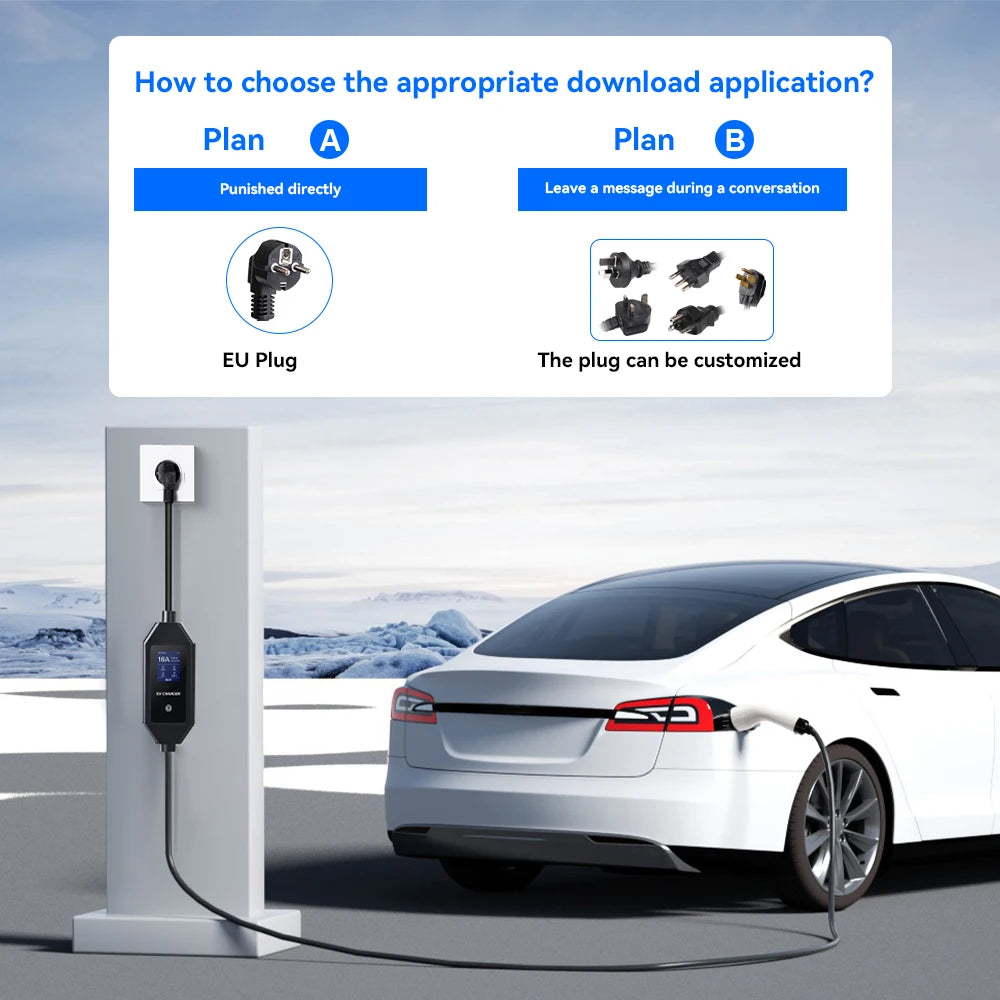 ADPOW Portable 16A Type1 EV Chargers SAE J1772 Socket 3.5KW 5M Cable Current Adjustable Wallbox EV Charging Accessories