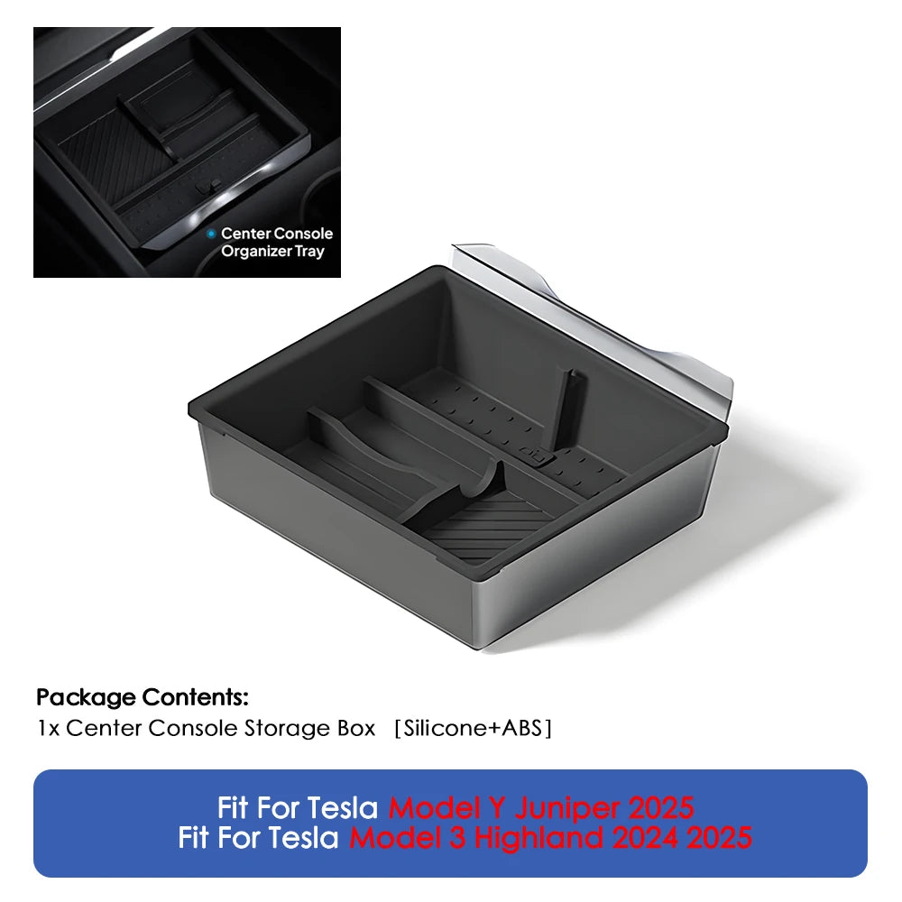 For Tesla Model Y Juniper 2025 & Model 3 Highland 2024 2025 ABS Center Console Organizer Tray Armrest Storage Box Accessories
