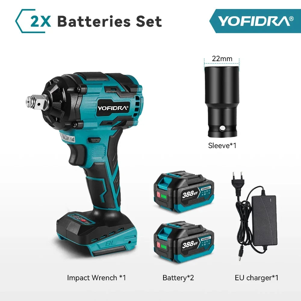 Yofidra Brushless 1000N.M Electric Impact Wrench 3Funtion 1/2inch Cordless Screwdriver Electric Drill For Makita 18V Battery Pin