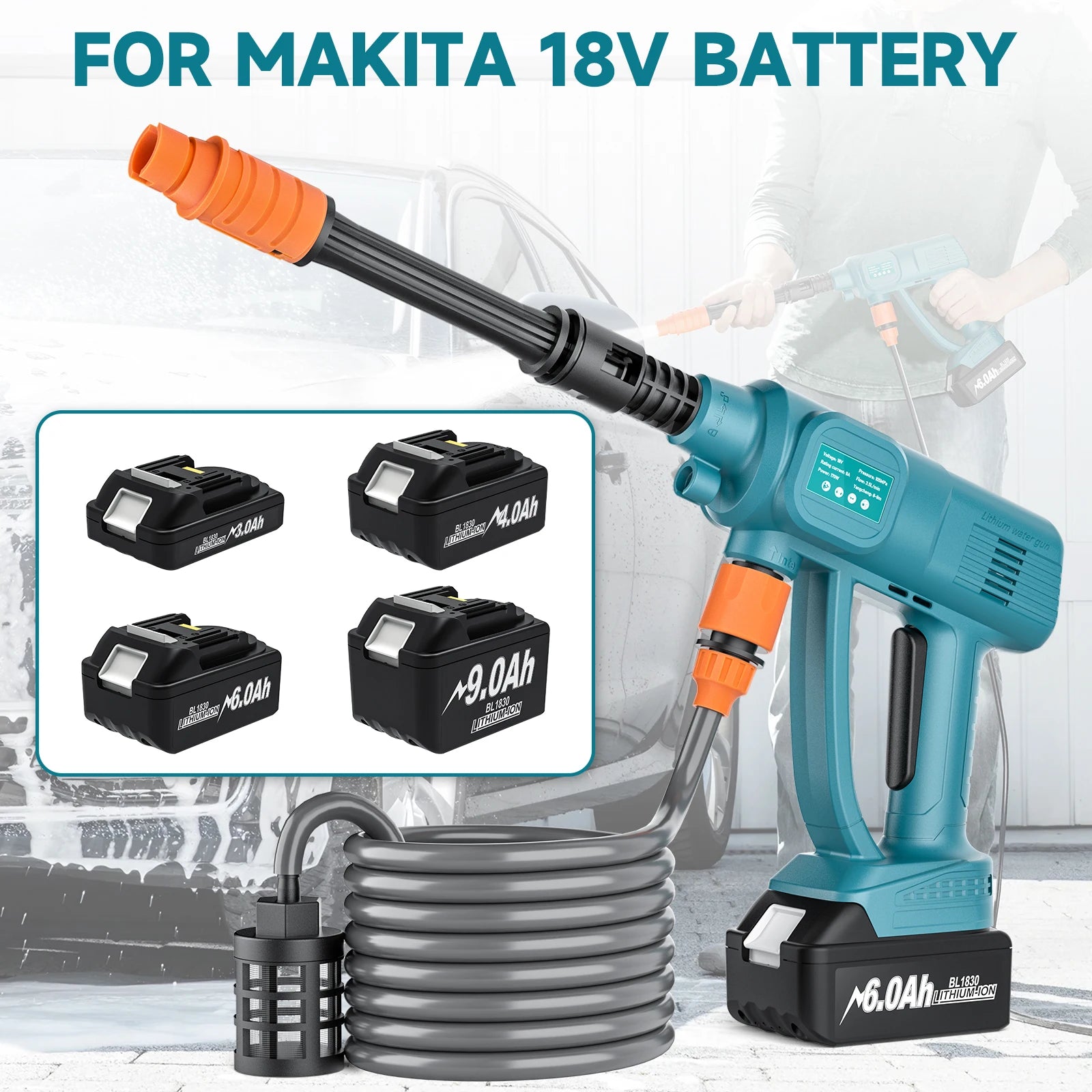 Synxiter Cordless High Pressure Washer For Makita 18V Battery 6 IN 1 Electric Water Spray Gun Home Garden Cleaning Power Tool