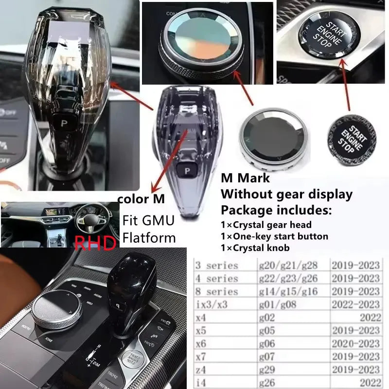 3 Piece Set Crystal Gear Shift Knob Lever Stick Handle for BMW 3 5 6 7 series x3 x5 x6 f30 g15 f01 g20 g05 g21 g28 g30 g31 g38