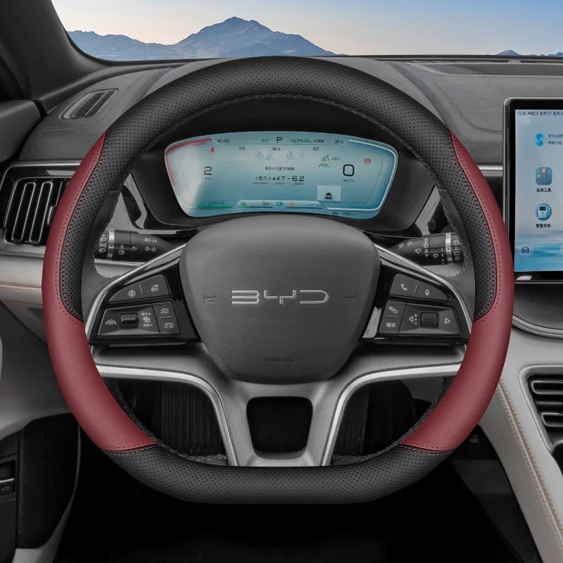 for BYD Song Pro Plus DMI EV 2025 Anti Slip Breathable Four Season Universal Leather Steering Wheel Cover Car Interior Accessory