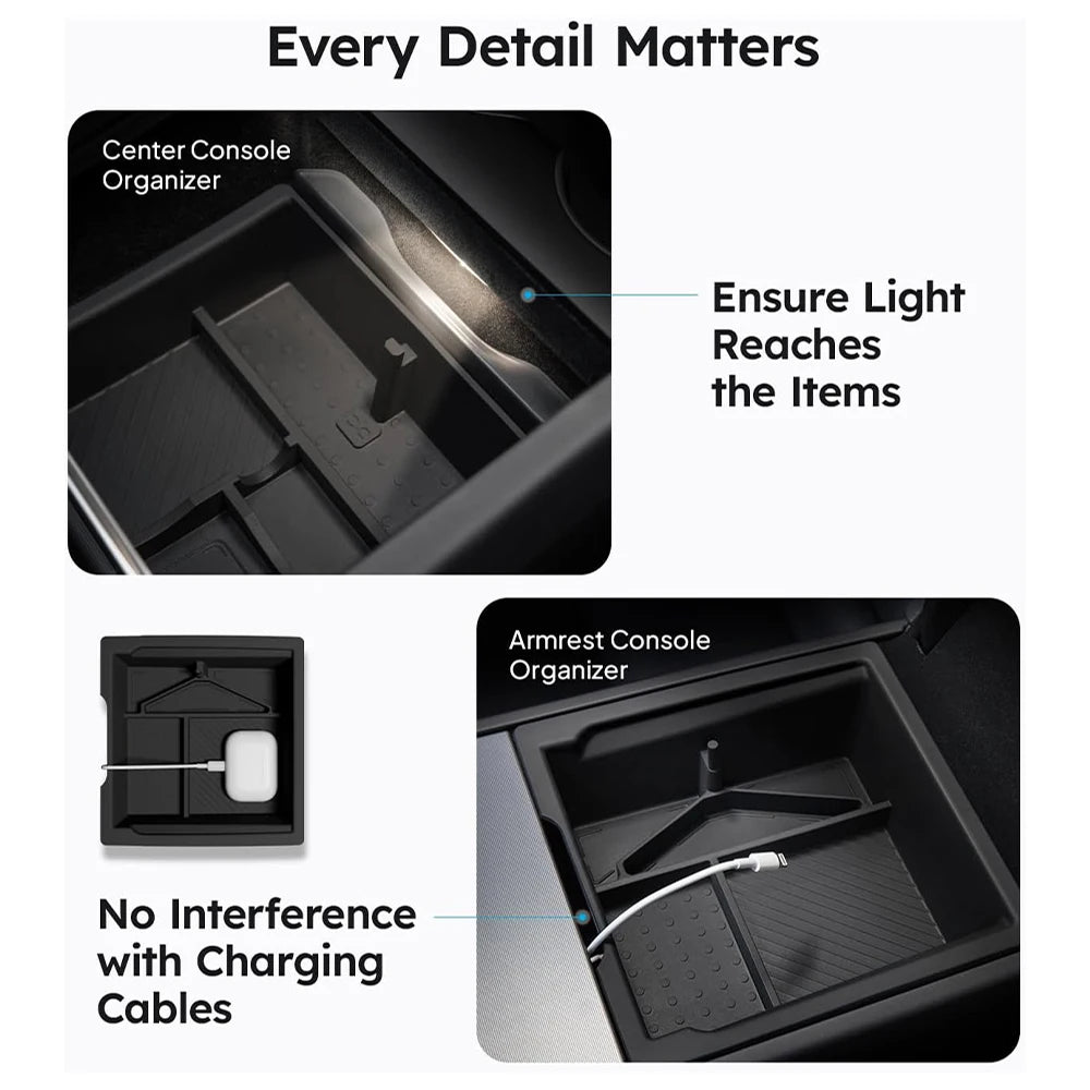 For Tesla Model Y Juniper 2025 & Model 3 Highland 2024 2025 ABS Center Console Organizer Tray Armrest Storage Box Accessories