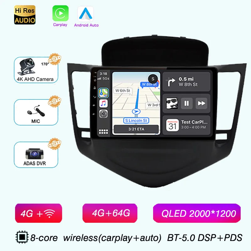 2K QLED 8core Android 15 For Chevrolet Cruze 2008 2009-2014 Car Radio GPS Carplay Auto Multimedia Head Unit DSP Stereo 2 Din