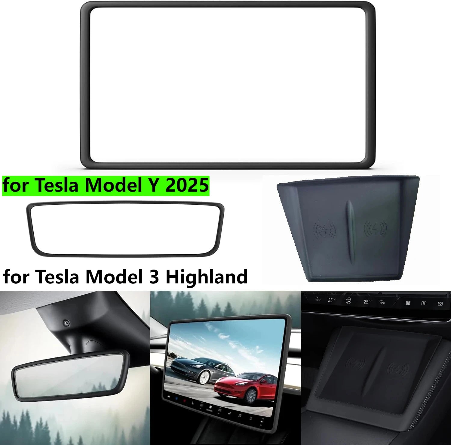 Tesla Model Y Juniper 2025 Center Console Wireless Charging Pad & Mirror Protector - kingpowerauto