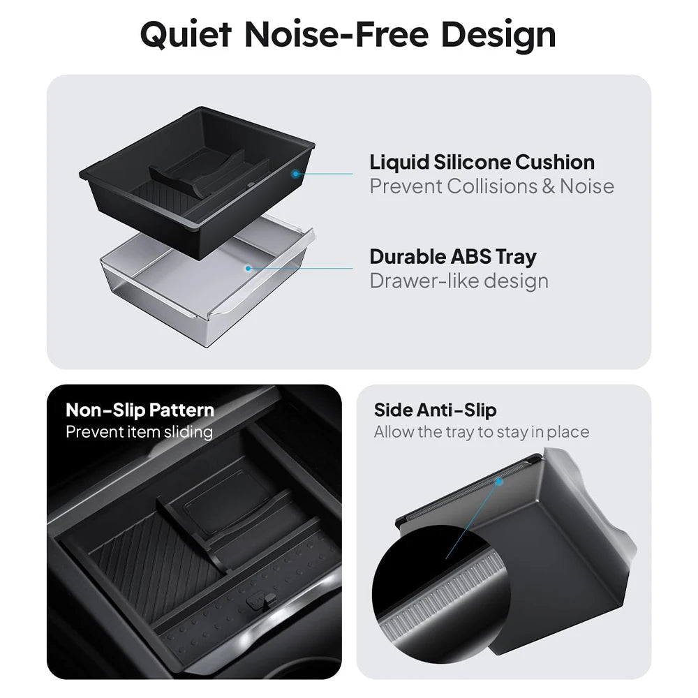 For Tesla Model Y Juniper 2025 & Model 3 Highland 2024 2025 ABS Center Console Organizer Tray Armrest Storage Box Accessories