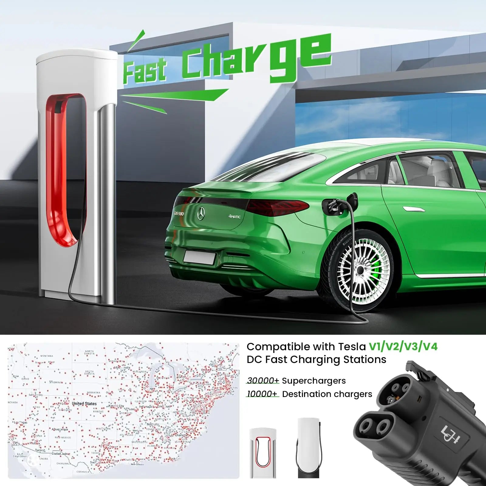 NACS to CCS1 Adapter for Tesla Supercharger 500A 1000V Fast Charging Connector Compatible with Ford GM EVs SAE Charging Stations