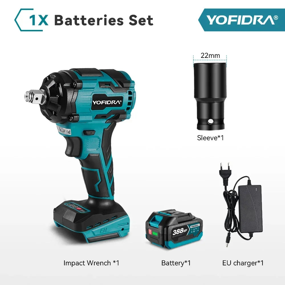 Yofidra Brushless 1000N.M Electric Impact Wrench 3Funtion 1/2inch Cordless Screwdriver Electric Drill For Makita 18V Battery Pin