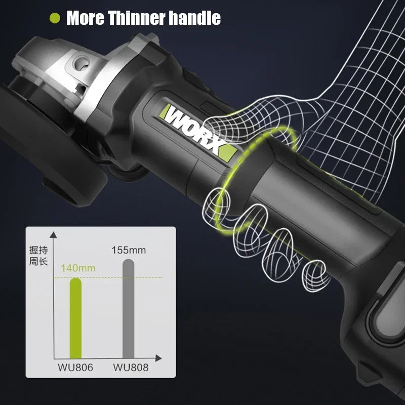 Worx Cordless Angle Grinder Brushless WU806 Bare Tool 20v 100x16mm 9500rpm Clutch Protection for Polishing Cutting Share Kress