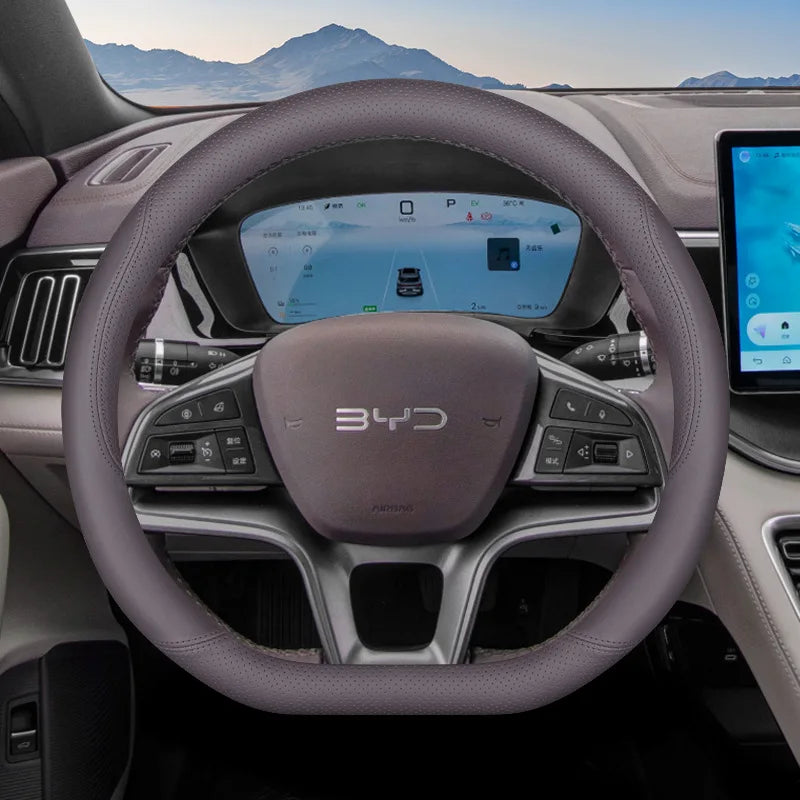 for BYD Song Pro Plus DMI EV 2025 Anti Slip Breathable Four Season Universal Leather Steering Wheel Cover Car Interior Accessory