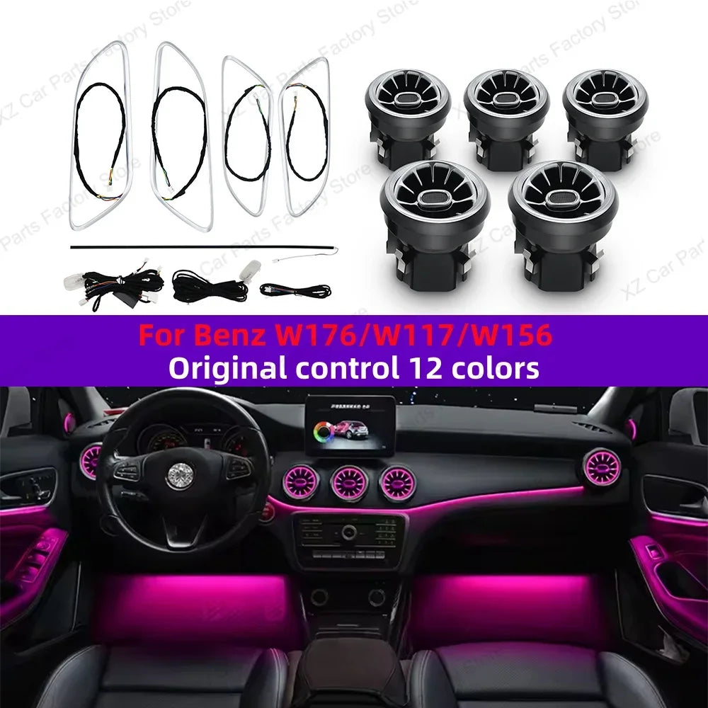 12/64 Colors Ambient Light for Mercedes-Benz A CLA GLA W176 W117 W156 Turbine Air Vent Ambient Light Kit Colors Vents Car Parts