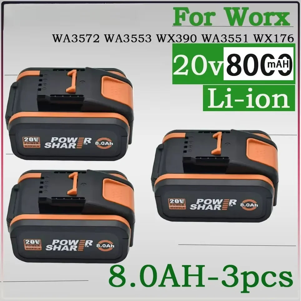 100% Original 8Ah 4Ah for WORX 20V WA3014 WA3551 WG630 WG629 WX372 WX390 WX394 WX550 WX523 WX802 WX858 WX900 Power Tool Battery