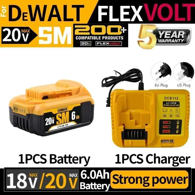 ⚡😊💪Original Battery 20V 6Ah 8Ah MAX FlexVolt for DeWALT DCB606 DCB205 DCB206 DCB209 DCB182 Power Tool with Charger⚡😊💪