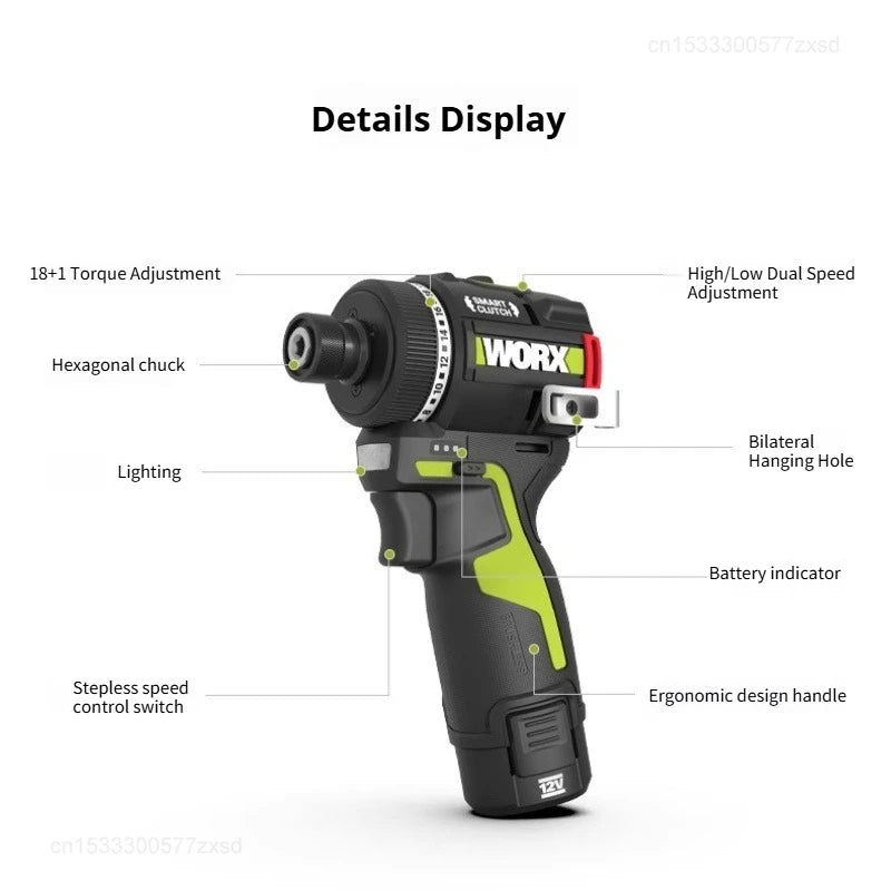 2025 Worx WU139 Cordless Driver Drill Brushless Electric Impact Screwdriver Rechargeable Metal Chuck High Torque DIY Power Tool