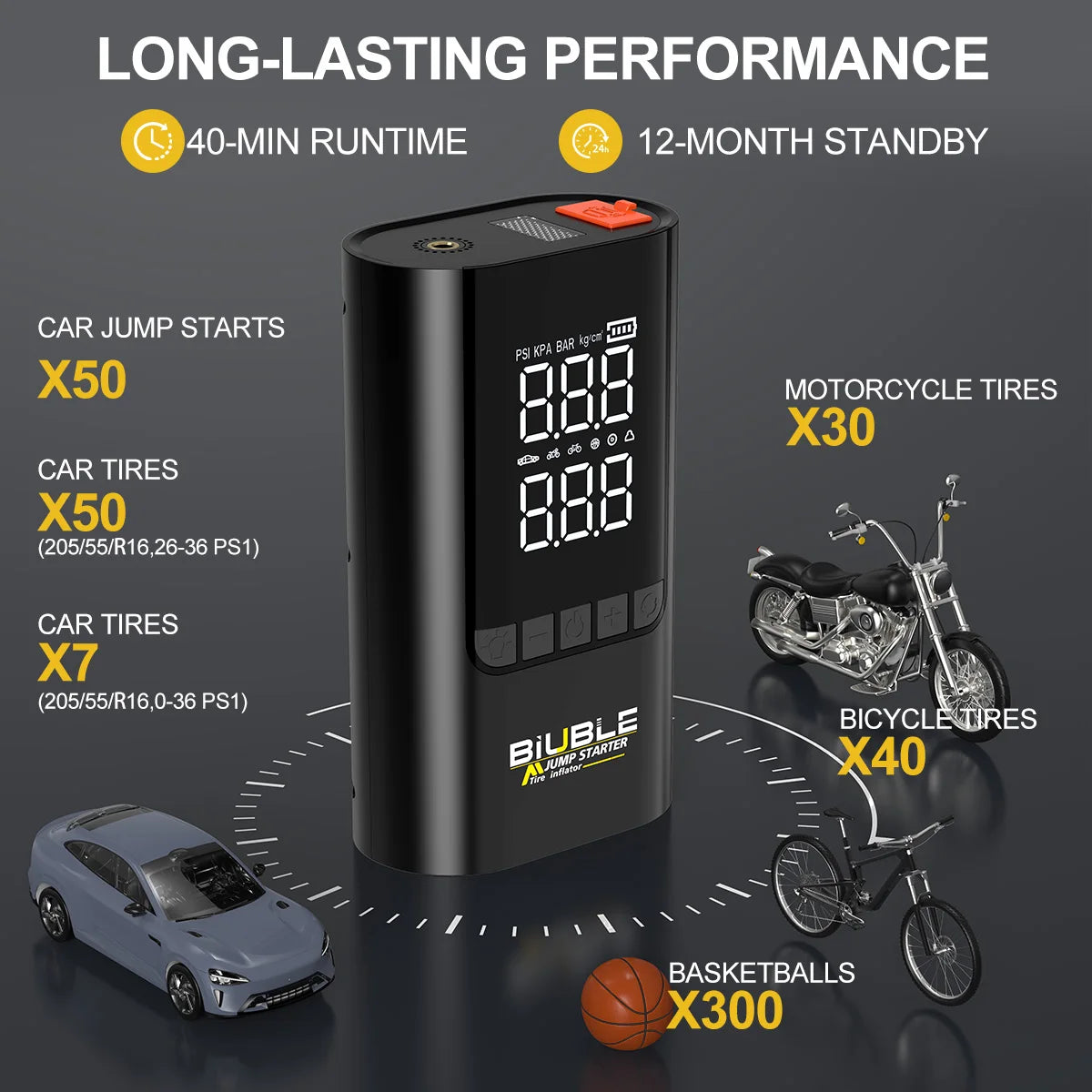 Car Jump Starter With Wireless Tire Inflator Pump Car Tire Wireless Air Pump Inflator For Car Motorcycle Bicycle