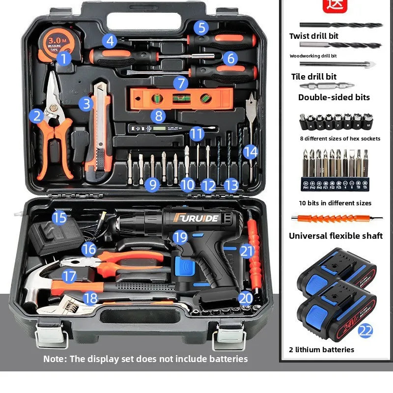 Multi-Purpose Home Tool Kit Electric Drill Car Repair Hardware Full Set Combination Tool Box for Household Maintenance
