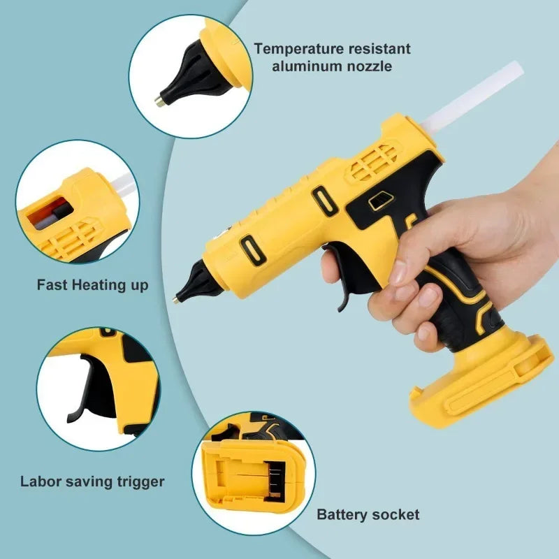 Cordless Electric Handheld Hot Glue Gun Repair DIY Tool Hot Melt Welding Hot Air Gun Anti-scald Nozzle with 10 Sticks for Dewalt