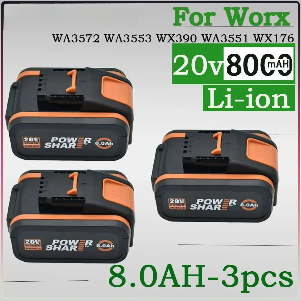 8.0Ah Lithium-ion Battery For WORX 20V high-capacity  WA3551 WA3551.1 WA3553 WA3641 WX373 WX390 Rechargeable Battery Tool