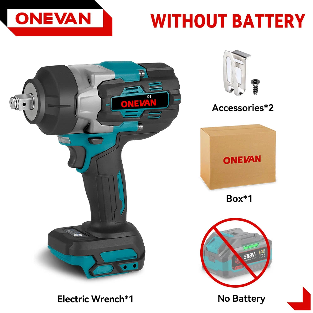 ONEVAN 1/2" Brushless Electric Impact Wrench 2800N.M Torque Removal Screw Nut Screwdriver Home Power Tool for Makita 18V Batte