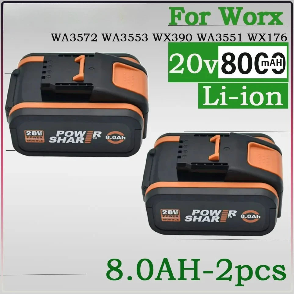 8.0Ah Lithium-ion Battery For WORX 20V high-capacity  WA3551 WA3551.1 WA3553 WA3641 WX373 WX390 Rechargeable Battery Tool