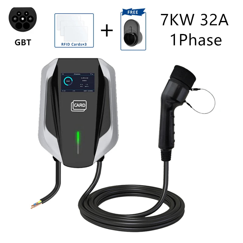 Type 2 EV Charging Station IEC62196 J1772 GBT 22KW 32A 3Phase Electric Vehicle Car Charger Wallbox Type 1 GB/T with APP Cards