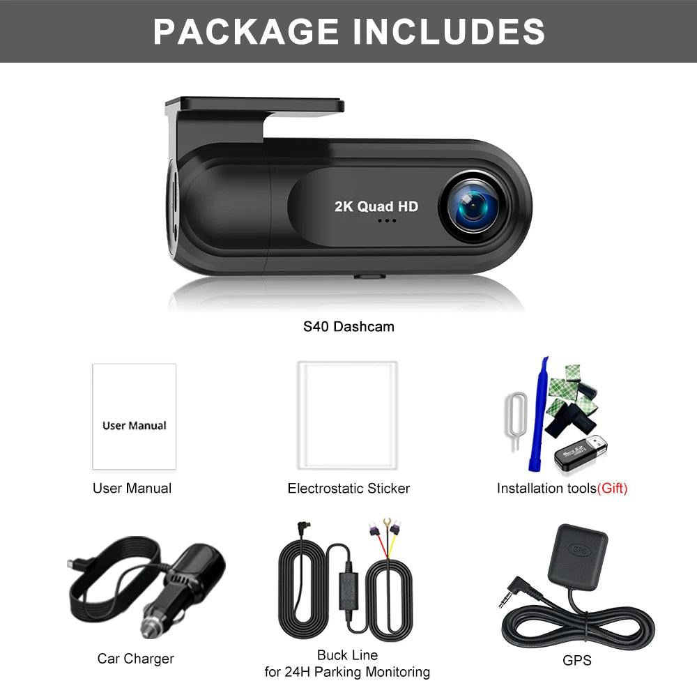 Kocam﻿ 2K Dash Cam WiFi Mini Car DVR Camera Auto Night Vision Video Recorder Black Box Support GPS 24H Parking Monitor