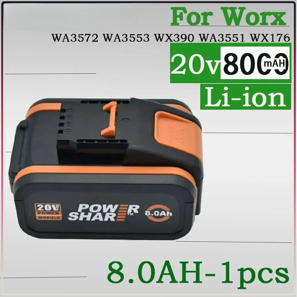 8.0Ah Lithium-ion Battery For WORX 20V high-capacity  WA3551 WA3551.1 WA3553 WA3641 WX373 WX390 Rechargeable Battery Tool