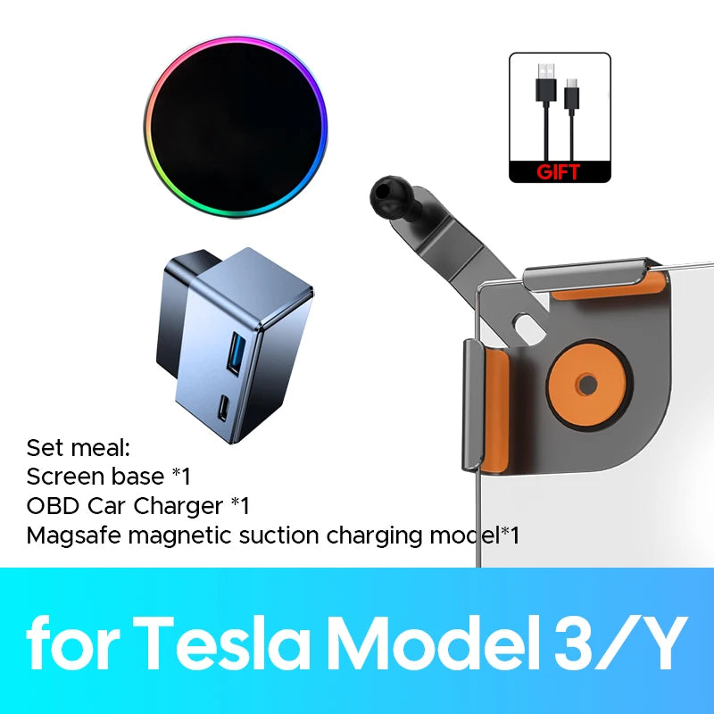 Tesla Model Y 2025 Launch Aluminum Car Phone Holder with Magnetic Wireless Charger - kingpowerauto