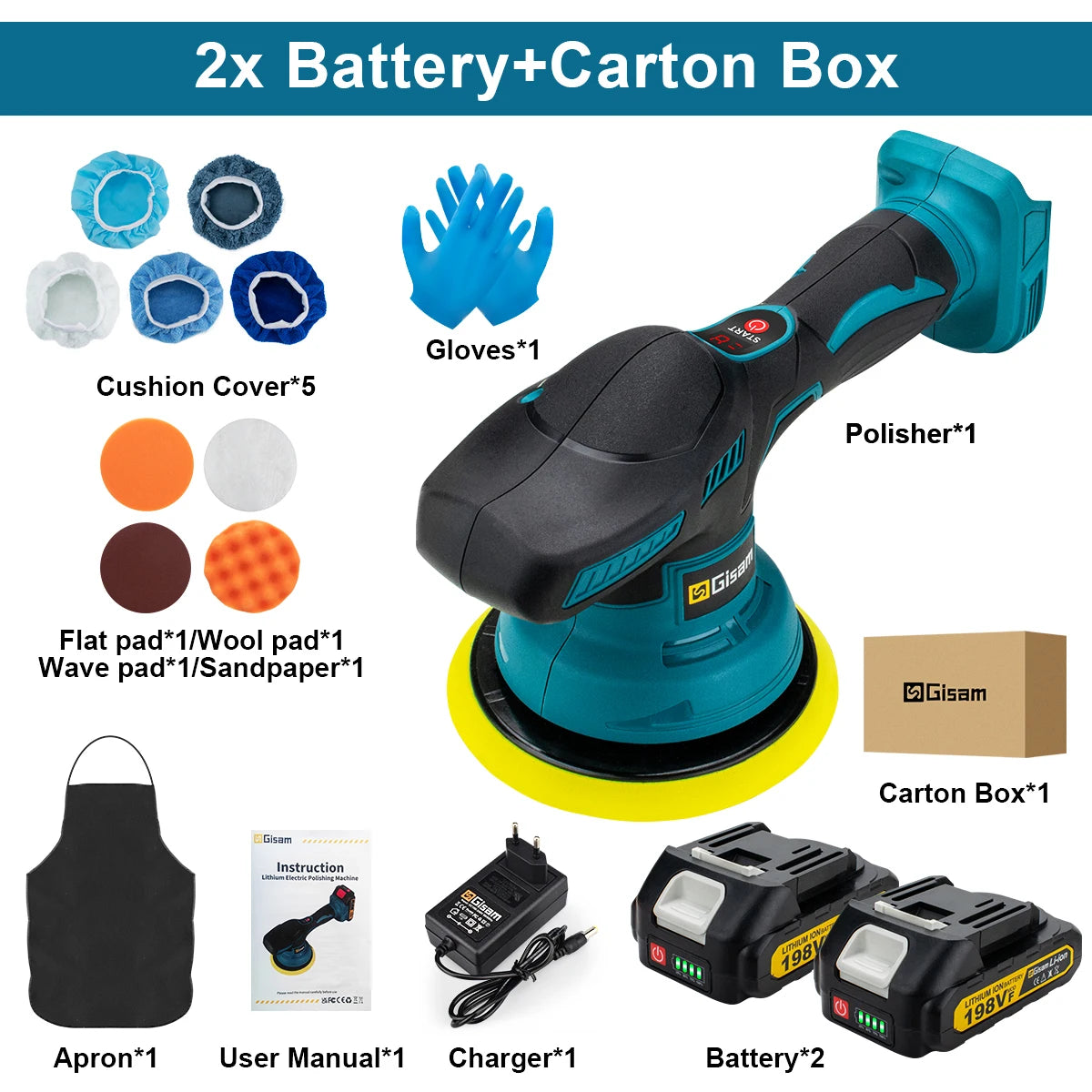 Gisam Cordless Car Polisher 8 Gears Digital Display Electric Polisher Auto Car Polishing Waxing Machine For Makita 18V Battery