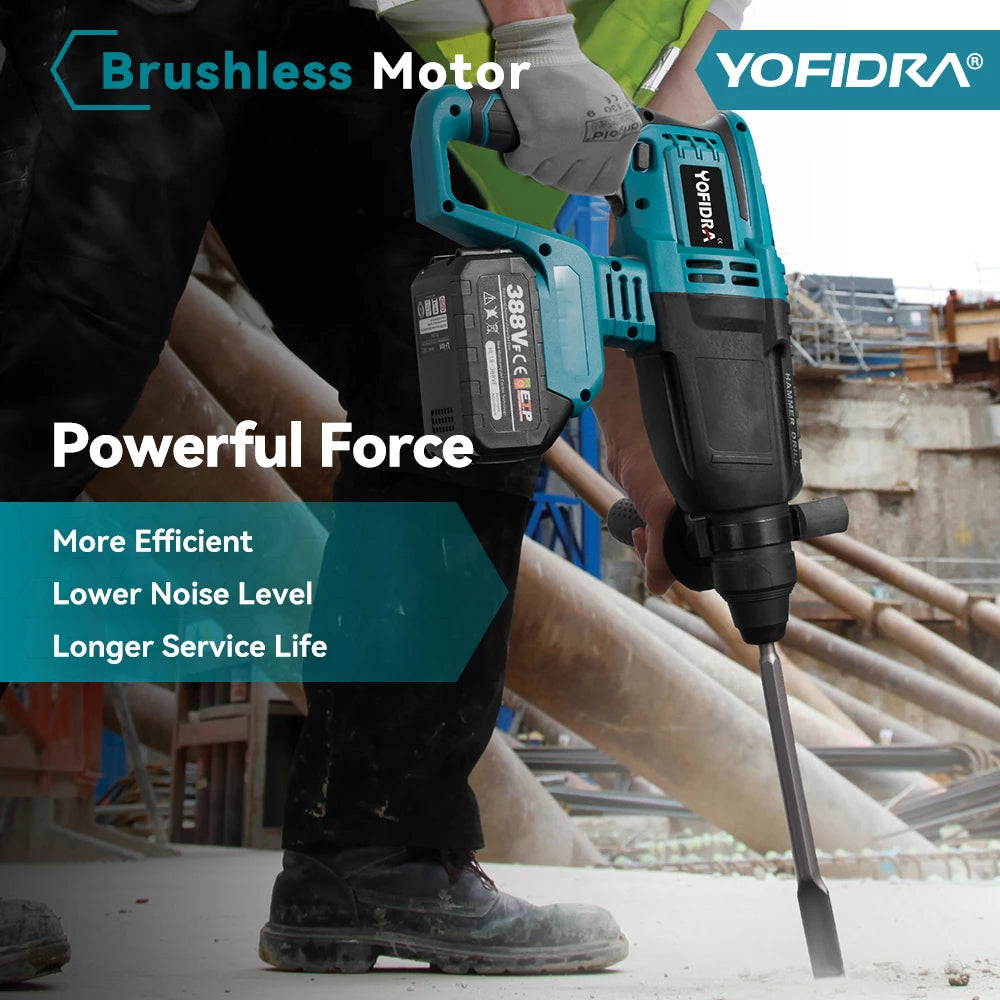 YOFIDRA 26mm Brushless Electric Hammer Drill Cordless Multifunctional Rechargeable Power Tools For Makita 18-21V Battery Pin