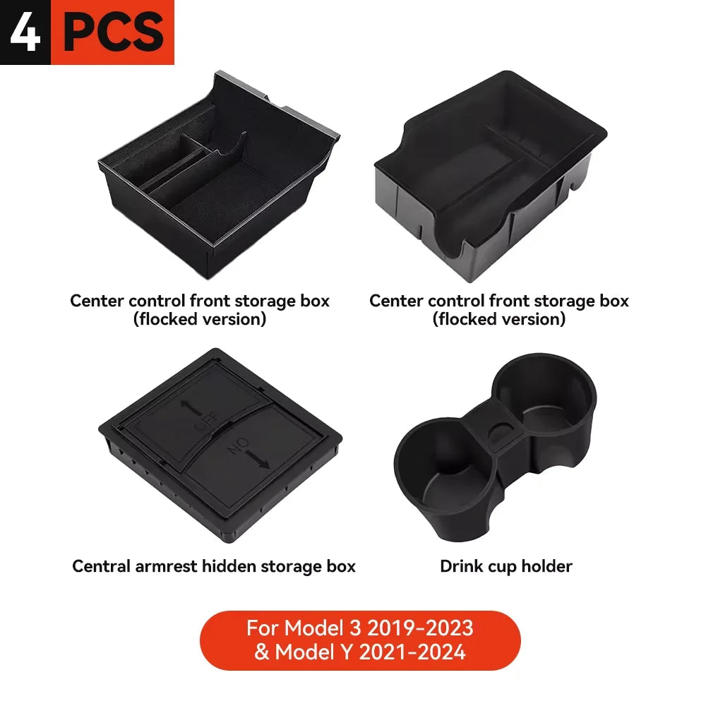 YZ For Tesla Model 3 Y  Highland Juniper 2021-2025 Storage Box Center Armrest Hidden Box Cup Holder Organizer Car Accessories