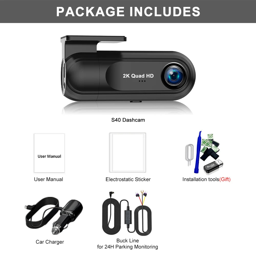 Kocam﻿ 2K Dash Cam WiFi Mini Car DVR Camera Auto Night Vision Video Recorder Black Box Support GPS 24H Parking Monitor