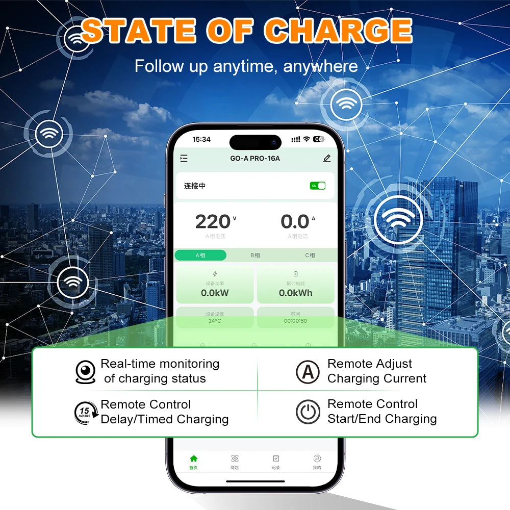 ADPOW Portable 32A Type2 EV Chargers 3Phase 22KW Red 5Pins CEE Plug 5M Cable WIFI APP Control Electric Car Charging Accessories