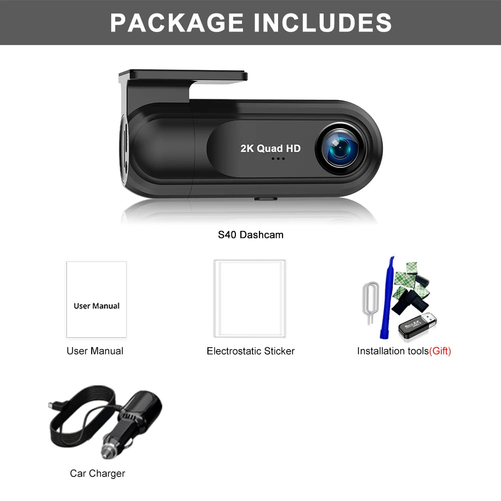 Kocam﻿ 2K Dash Cam WiFi Mini Car DVR Camera Auto Night Vision Video Recorder Black Box Support GPS 24H Parking Monitor