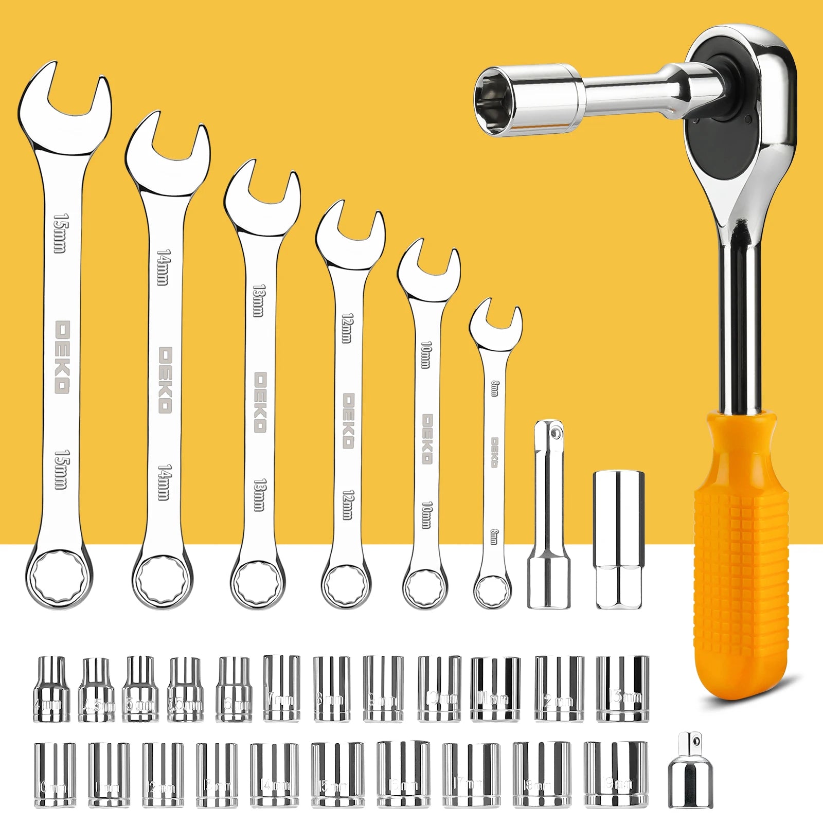 DEKO 228Pieces Socket Wrench Auto Repair Tool Combination Package Mixed Tool Set Hand Tool Kit with Plastic Toolbox Storage Case