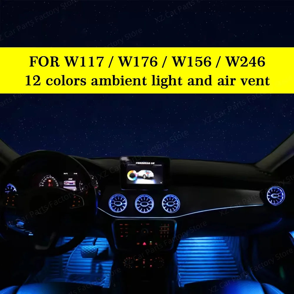 12/64 Colors Ambient Light for Mercedes-Benz A CLA GLA W176 W117 W156 Turbine Air Vent Ambient Light Kit Colors Vents Car Parts