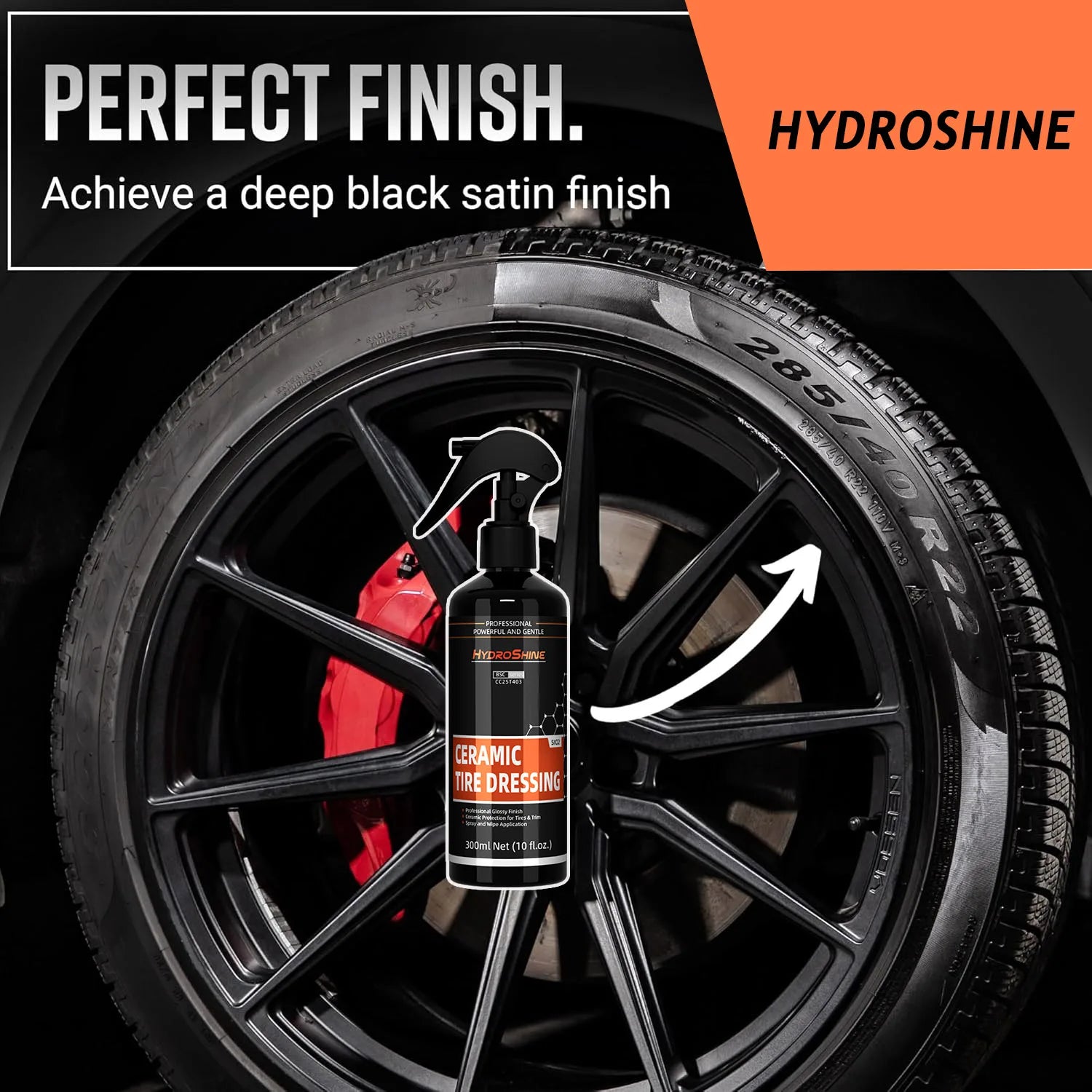 Hydroshine Car Ceramic Tire Dressing Black Wet Look Tire Shine for Deep Glossy Finish for Protection Long-Lasting Shine Spray