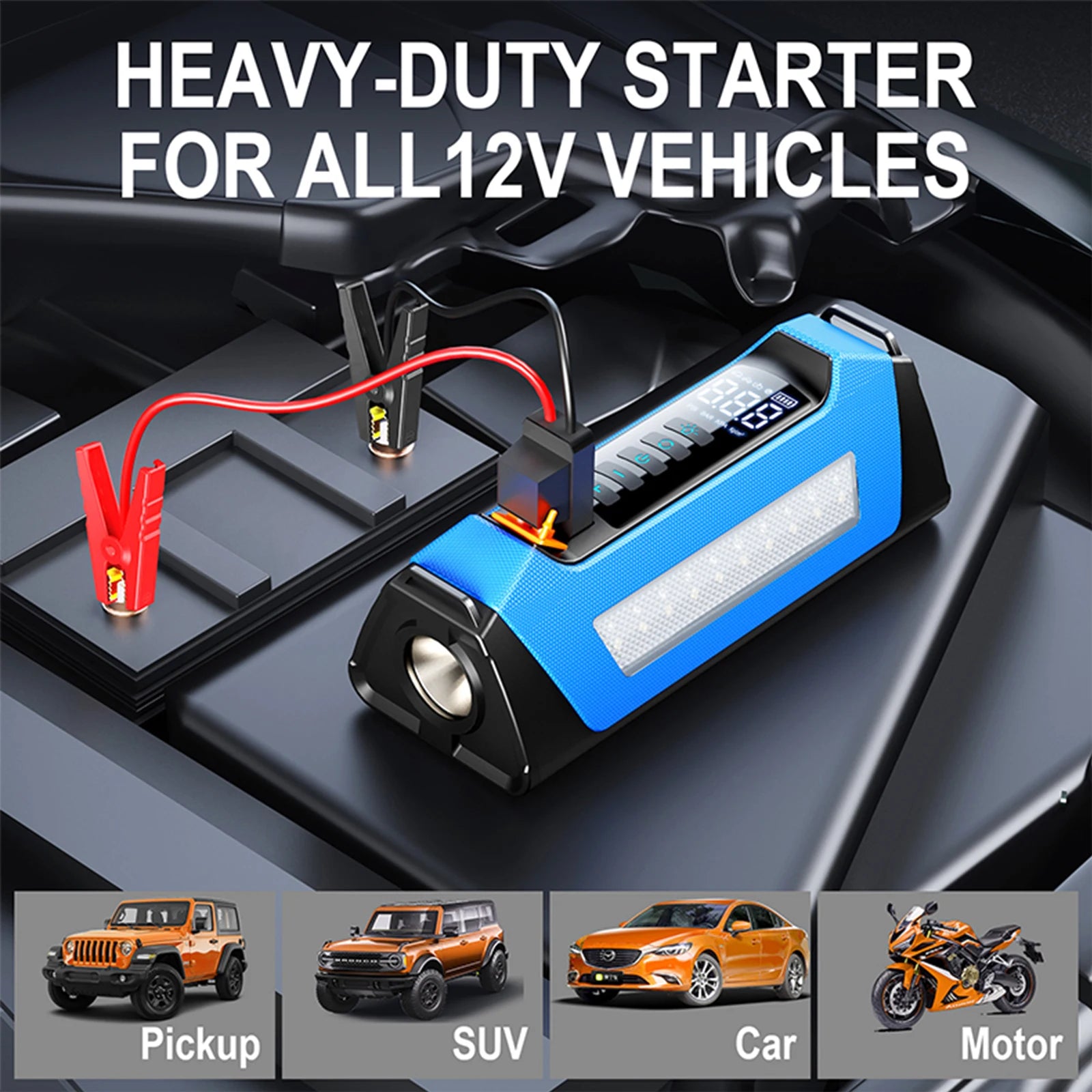 8000a Amp 200 Psi Car Jumper Multi Function 12v Battery Booster Capacitor Auto Compressor Power Bank Jump Starter With Air Pump