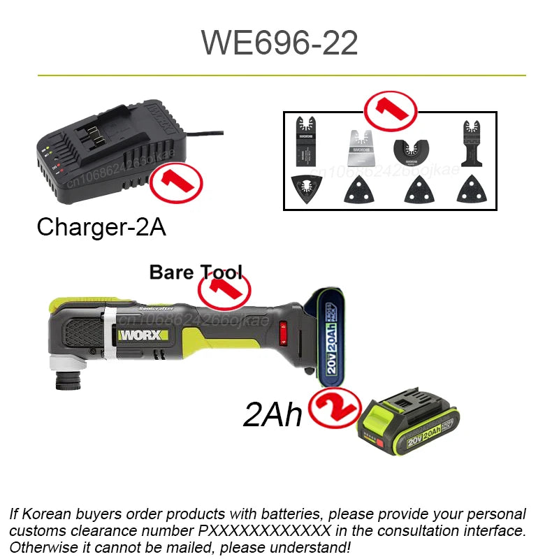Worx Cordless Oscillating Multi-Tools 20v WU698 Suspension Shock Absorption 20000T/min Swing Angle 5 Brushless Universal Kress